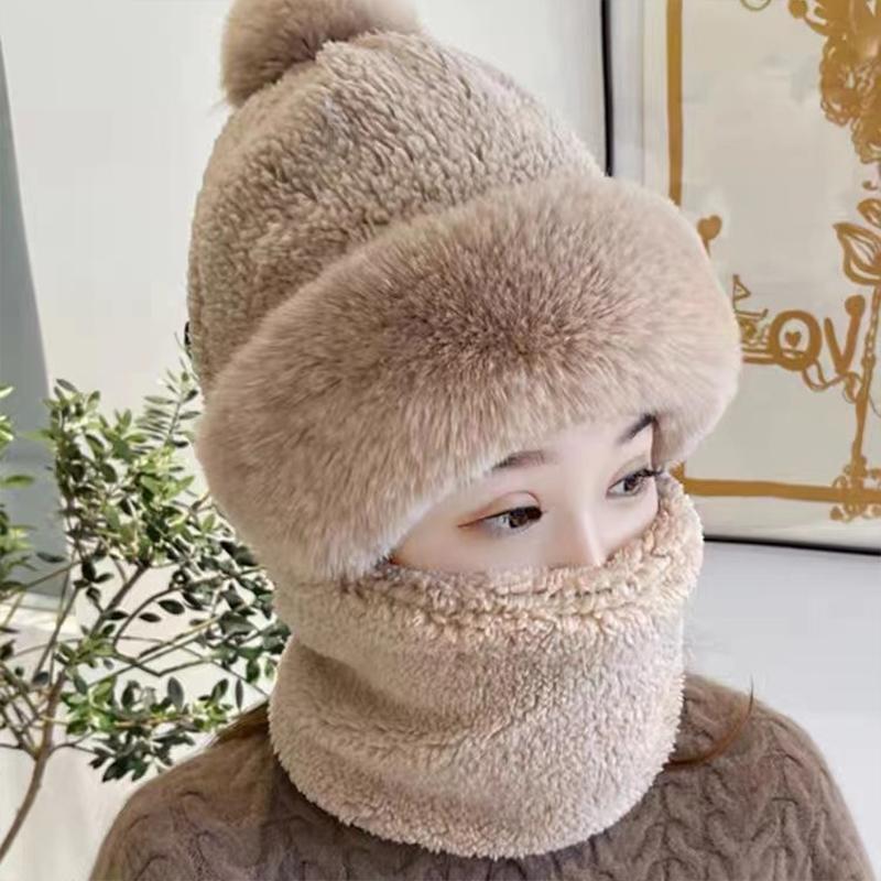 Inverno Protezione Integrata per le Orecchie Cappello Antivento Cappello Baotou Sciarpa Maschera Pompon di Pelliccia Più Velluto Cappello Caldo da Ciclismo per Donna