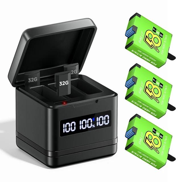 PALO 1800mAh Battery for GoPro Hero 8/7/6/5+LCD Black Battery Charger for GoPro