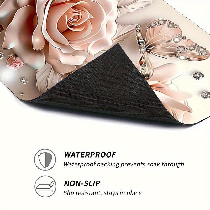 1Pcs Rubber Drying Mat With Floral Print For Coffee Shop Restaurant Kitchen Carpet Tableware Durable Diatom Mud Table Mat Pet Mat Coffeeware
