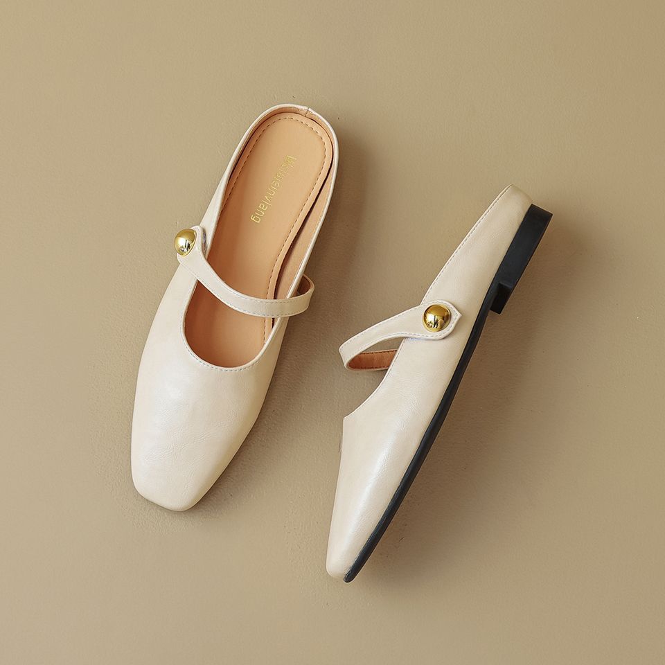 

Women s Flat Summer One Strap Mary Jane Sandals Outer Wear Baotou Half Slippers 35
