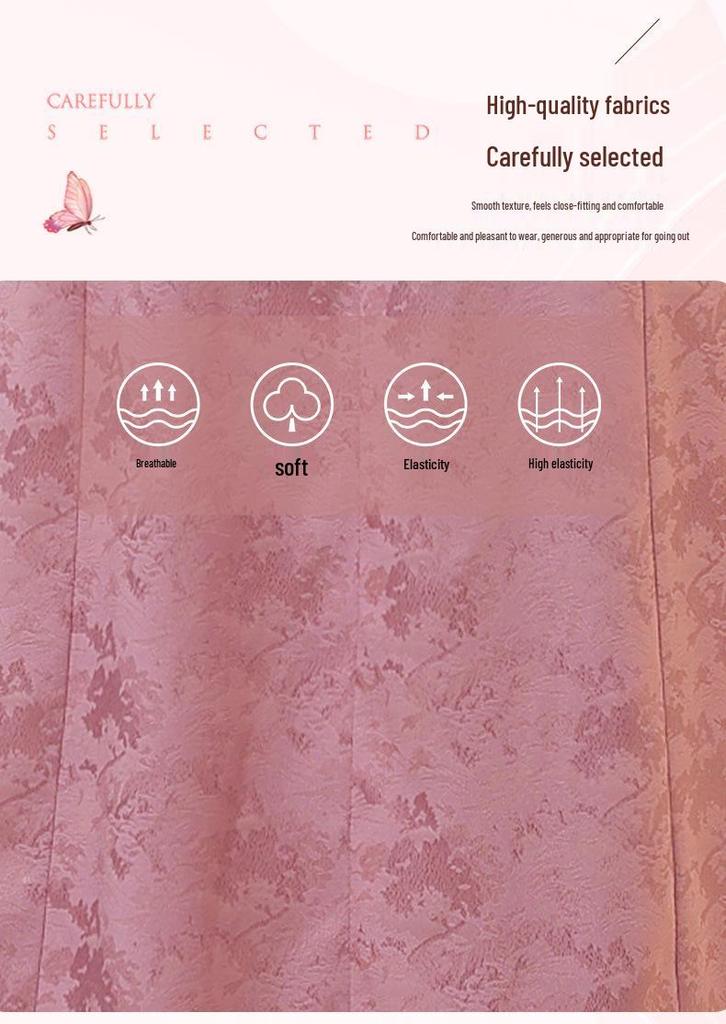 New Summer Jacquard Mid-Length Dress, Short Sleeve, Chinese Style, for Young and Middle-Aged Women