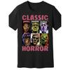 Classic Horror Men's T-Shirt - Vintage Style, Black Cotton Tee with Frankenstein & Werewolf Design, Short Sleeve