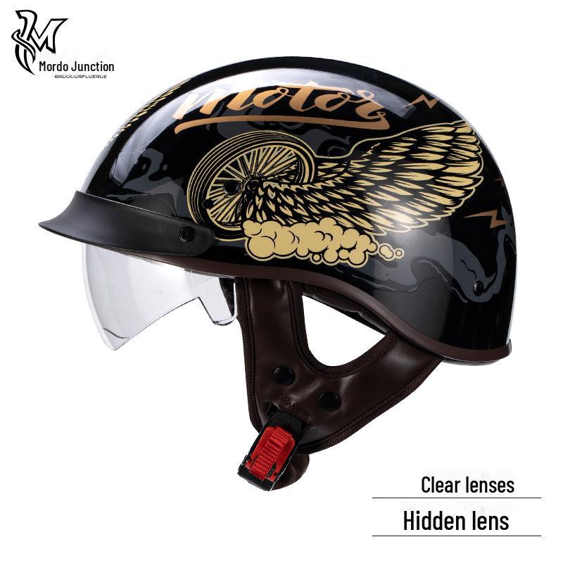Cască de motocicletă retro certificată 3C, pentru toate anotimpurile, potrivită universal pentru bărbați și femei - jumătate de cască de vară
