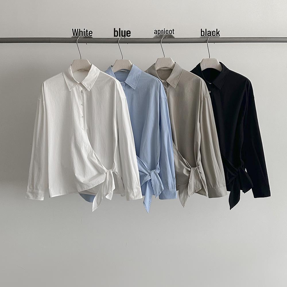 Evertrue Shisanhang Women s Korean Style Lace-up Solid Shirt, Spring Long/Short Sleeve, Loose Fit, 62806 One Size чёрный