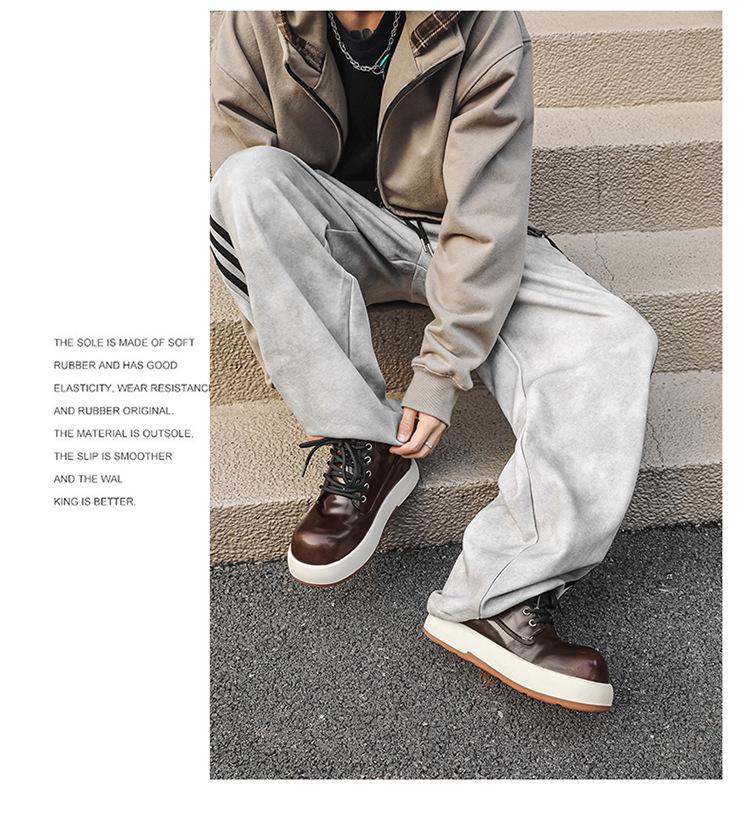 Men's Mid-Top Thick-Soled Height-Boost British Style Big-Head Bread Martin Boots 24076-J