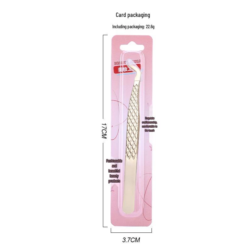 Golden Feather Stainless Steel Lash Tweezers with Net Grip for Precision Eyelash Application