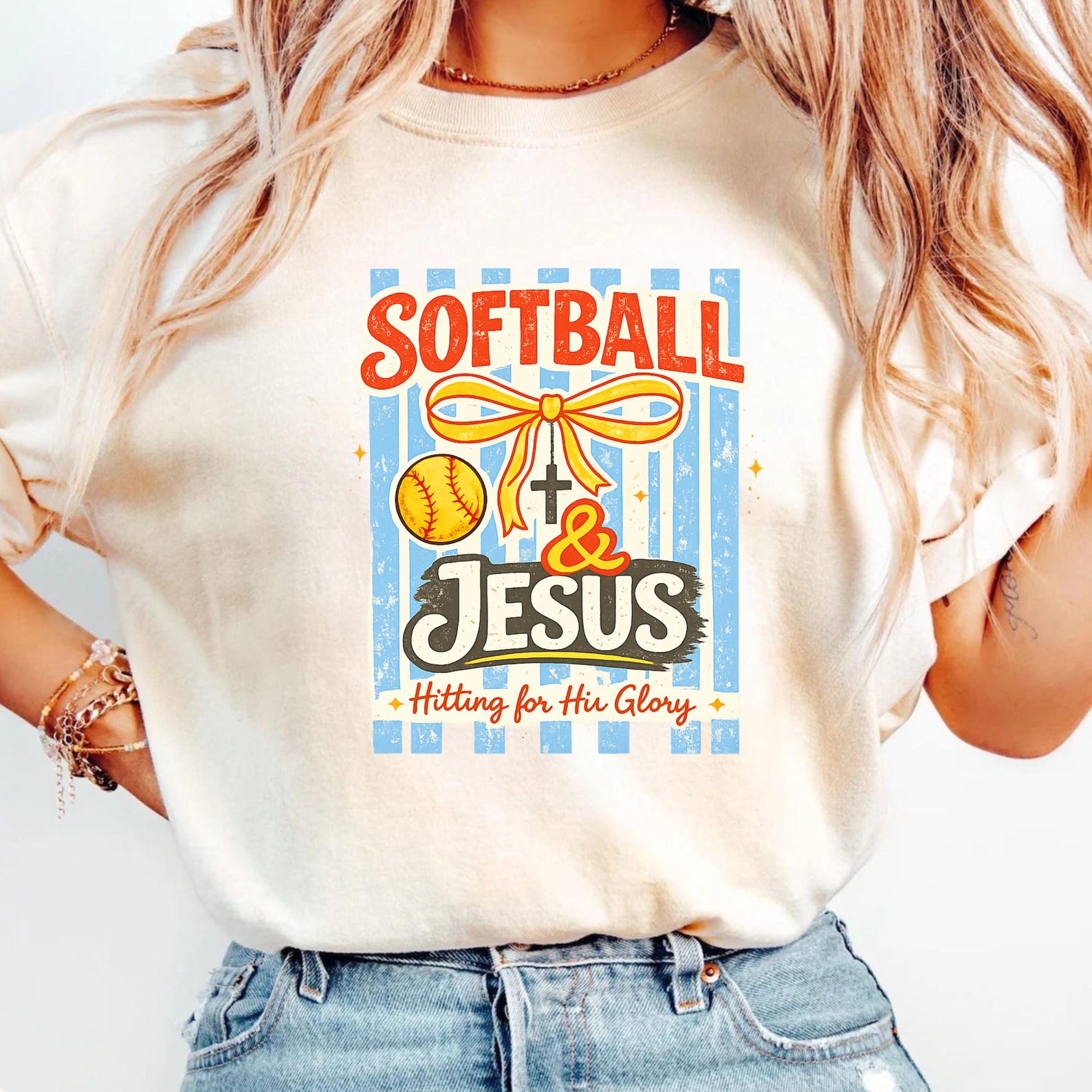 Softball Mom Christian Shirt, Jesus Loves Softball Tee, Faith Based Game Day T-Shirt, Gift for Softball Mother L