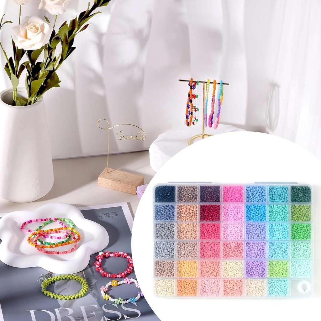 BetterJonny 3mm Glass Seed Beads, Round Seeds, 41 Colors, Approx. 10,250 Pieces/Box, DIY Accessory Kit Supplies for Crafts and Jewelry Making