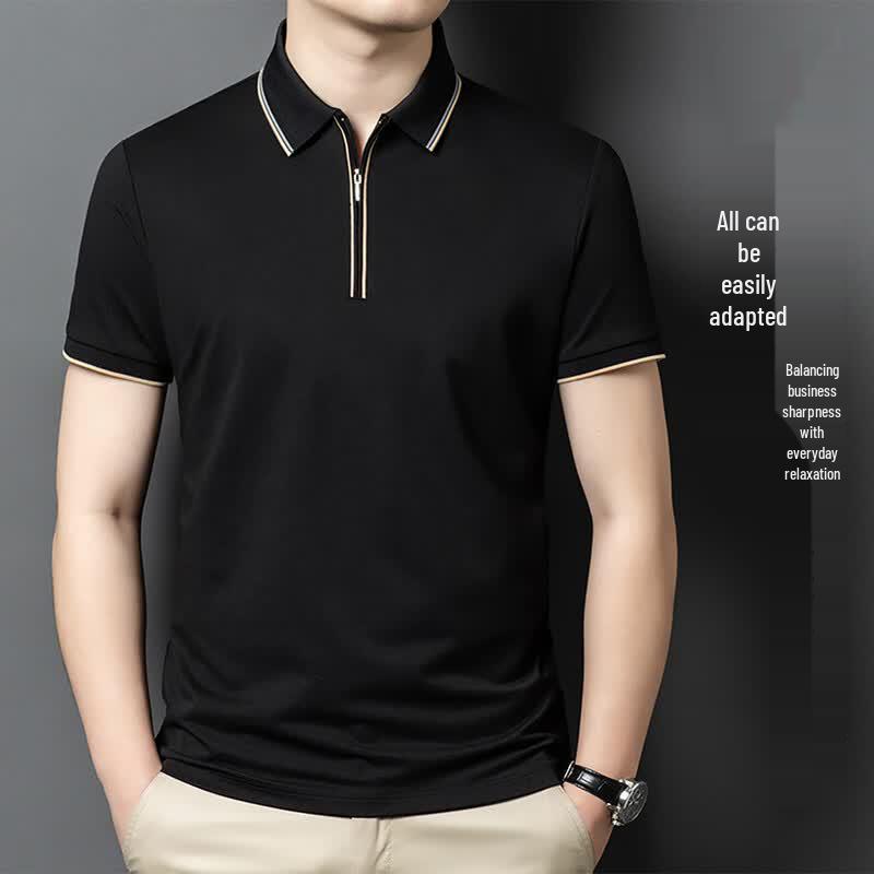 POLOMEISDO Men s Silk-blend Half-Zip Polo Shirt 3XL