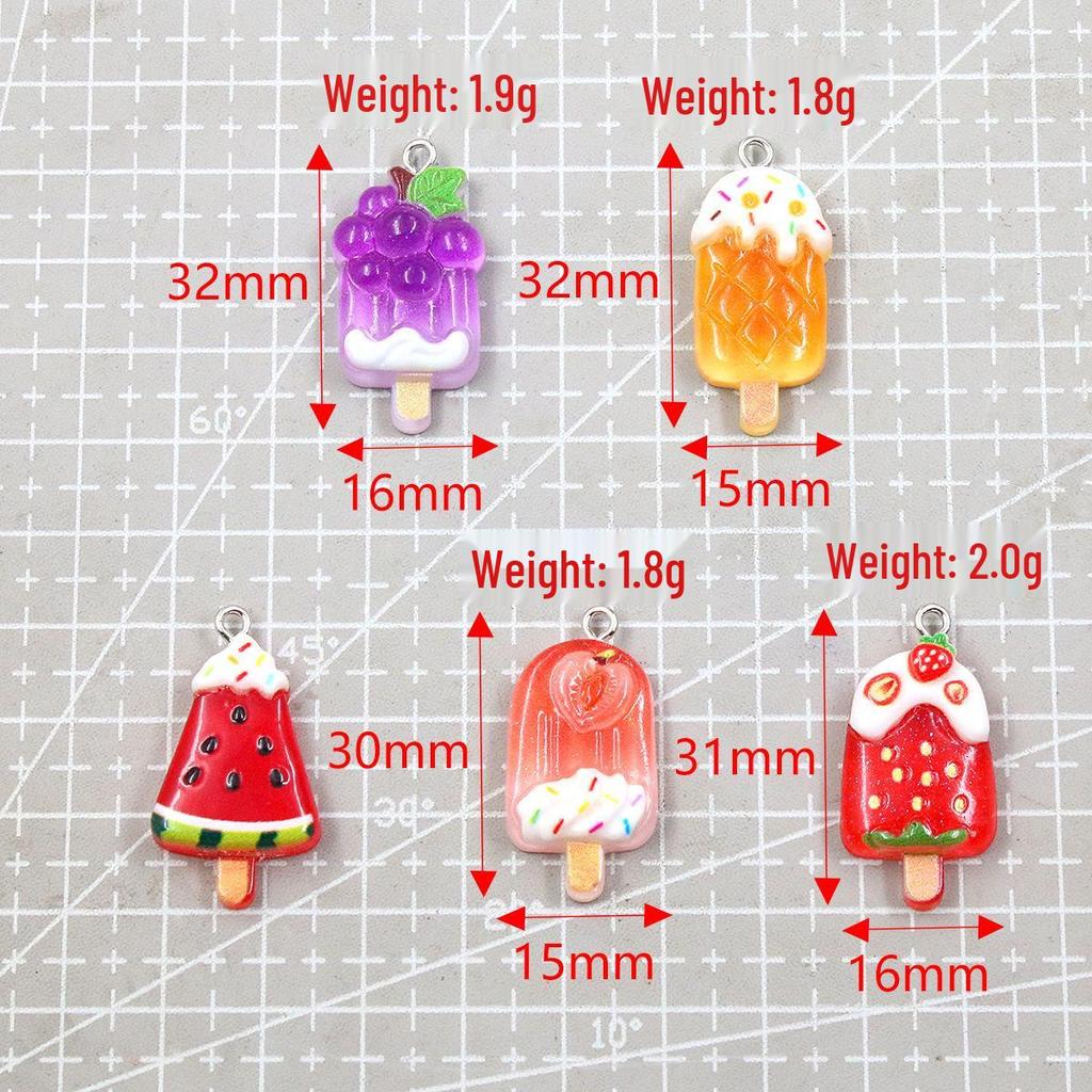 5 Styles DIY Resin Summer Fruit Ice Cream and Popsicle Charms: Grape & Watermelon Pendants for Bags & Phone Accessories