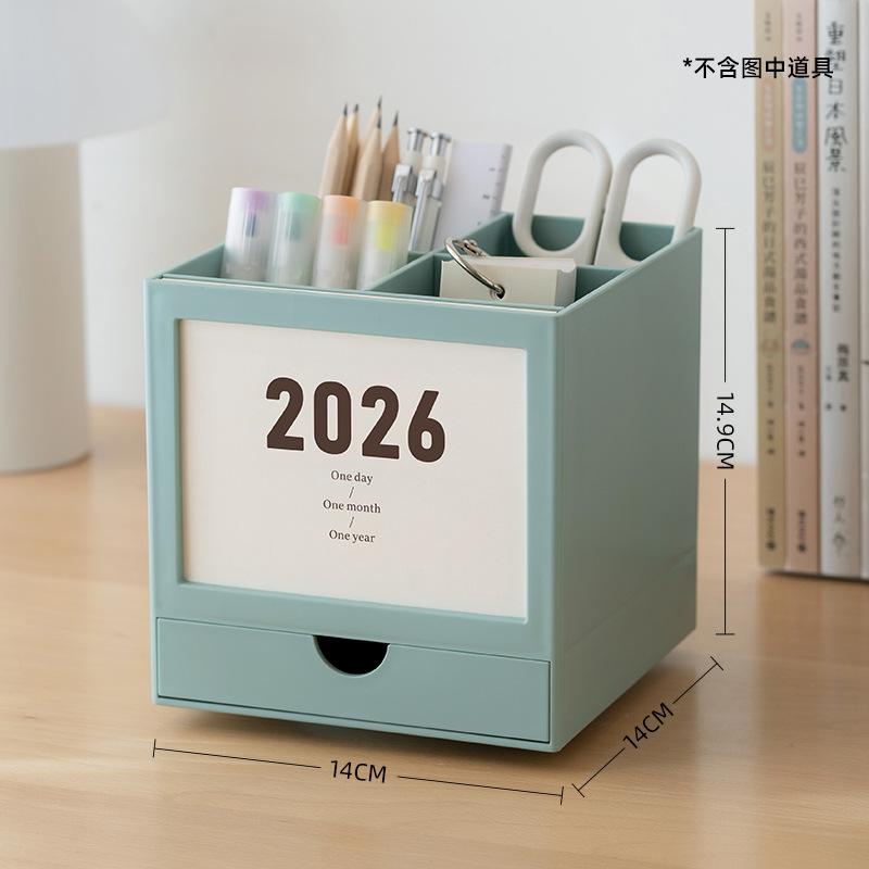 

26-Year-Rotating New Style Desk Calendar Creative Dual-Use Plastic Storage Box for Students Desktop Planning and