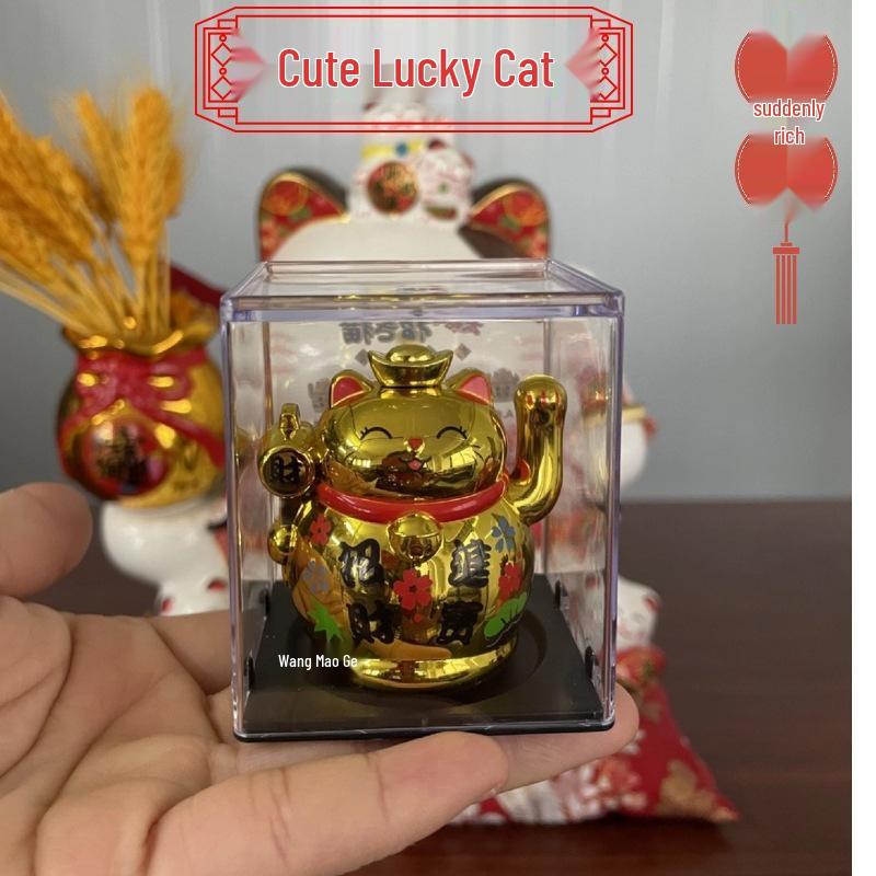 

2-inch Gold Solar Lucky Cat Ornament for Car Consoles & Cake Baking