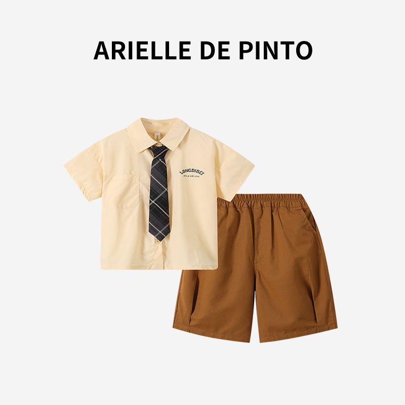 French Arielle De Pinto Boys  Summer Clothing 2026 New Fashion Trendy Boys  Student Outfit Yellow 140