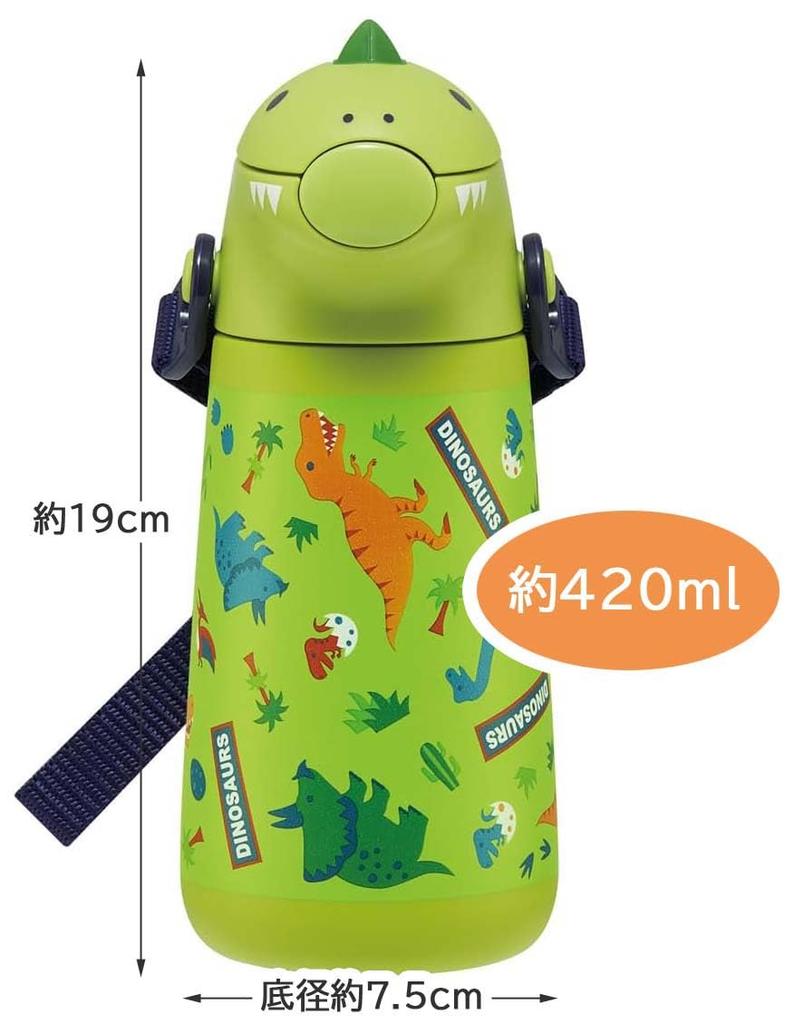 Skater 3D Stainless Steel Straw Water Bottle 370ml Vacuum Duplex Cold Storage Only Dinosaur Dinosaur SSH4D-A