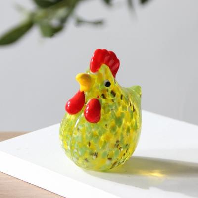 Small Hand Blown Glass Chicken Figurines Mini Home Decor Cock Miniatures Colorful Smooth Surface Turkey Sculpture Living Room
