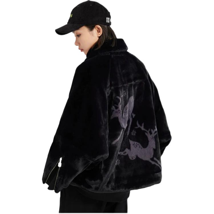 Giacca Larga con Zip Monocolore con Stampa Logo Li Ning Giubbotti da Donna Nero AFDSB44-3
