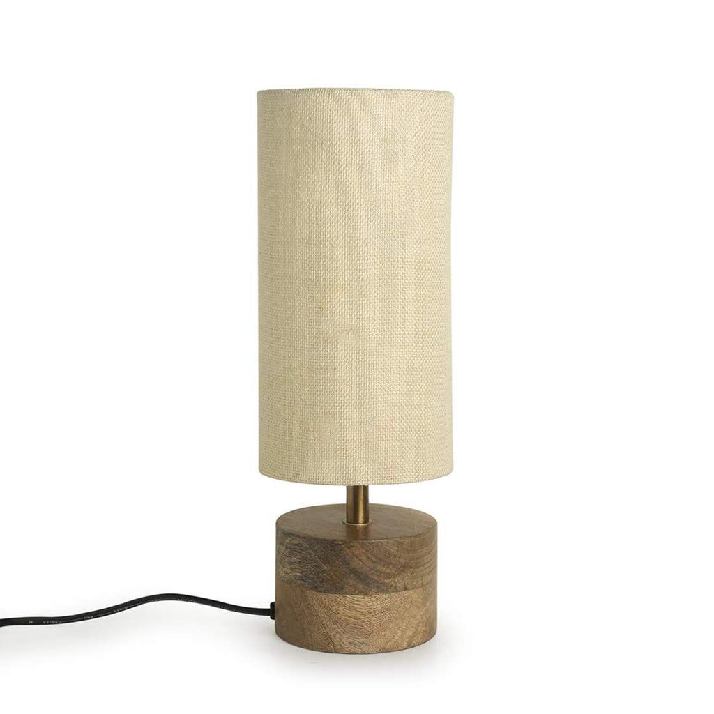 Volta' Mango Wooden Table Lamp for Bedroom (14 Inch, Linen & Wood, Without Bulb, Pack of 1) | CFL/LED Table Lamp