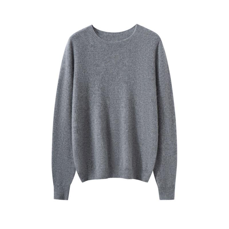 Women's 100% Pure Cashmere Round Neck Sweater - Seamless Long Sleeve Knit for Autumn/Winter