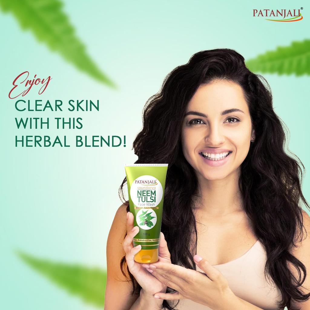 Patanjali Saundarya Neem Tulsi Face Wash 100g Pack Of 4 Daily Deep Cleansing Oil Control Gentle Skin Refresh Clean Feel