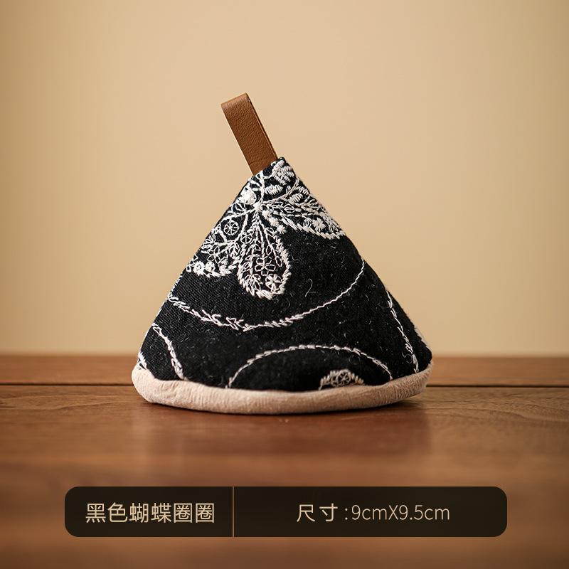 Triangular cap pot handle Anti-scalding cotton and linen embroidered fabric kitchen baking casserole Insulation gloves Pot jacket