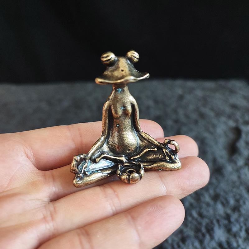 Vintage Messing Zen Frosch Meditation Buddhistische Statue Metall Ameise Schildkröte Skulptur Räuchergefäß Haushaltsdekoration Tee-Haustiere