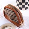 Layers Zipper with Key Chain Mini Houndstooth Wallet Women Coin Purse Card Holders Leather Bag