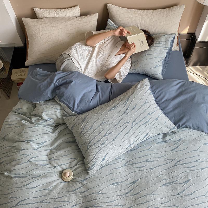 Ins Washed Cotton Jacquard Gray Retro Bed and Breakfast Four-piece Set of Pure Cotton Artistic Quilt Cover Sheets