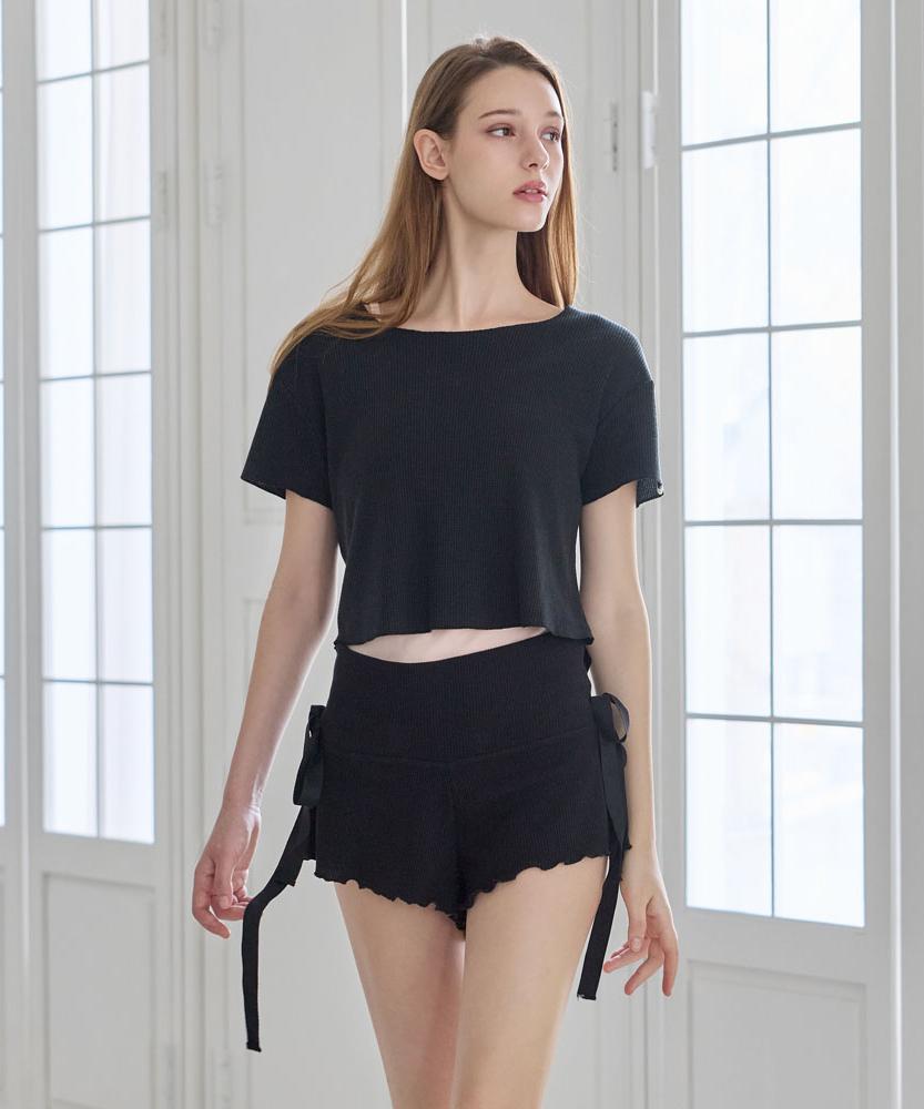 Debiweeo Mellow Waffle Ribbon Shorts Devi-B0102-Black