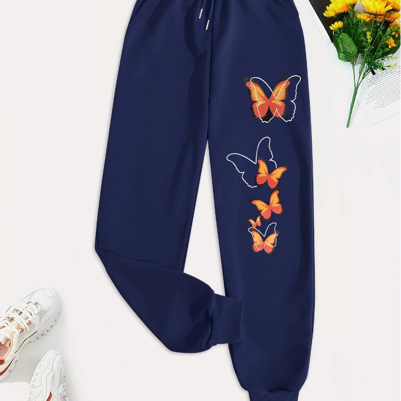 Withered Leaf Butterfly Printing Casual Versatile Women Pant Trendy Hip Hop Trousers With Drawstring Pockets Sweatpants Female