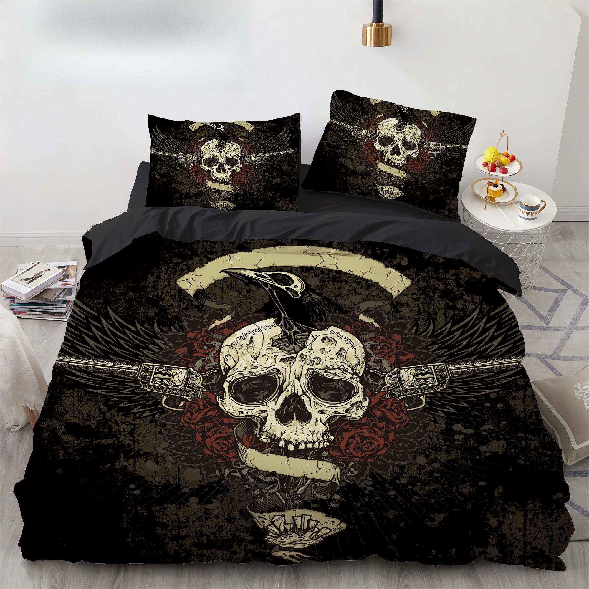 Black Hat Skull Beddengoedset Queen Size Halloween Dekbedovertreksets Moderne Stijl Slaapkamer Beddengoedset Dekbedovertrek Kussenslopen 180x210cm 3pcs