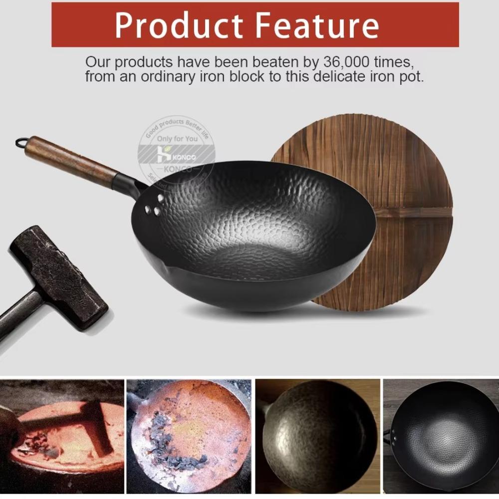 Thickened Chinese Wok Hand-forged Iron Wok Durable Cast Iron Pan  for Gas Induction Cooker