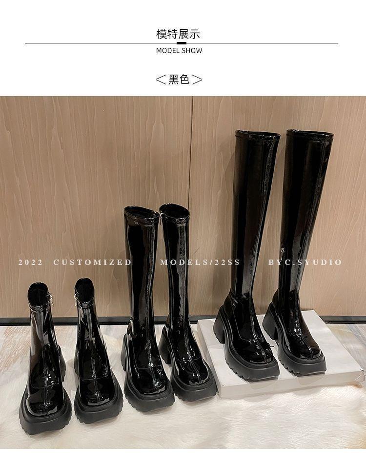 Small Thick-soled Boots Women's Muffin Elastic Knee Boots 2025 New Autumn and Winter Super High and Thin High Boots