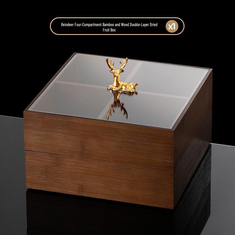 Elegant Wooden Fruit and Snack Storage Box with Lid and Dividers