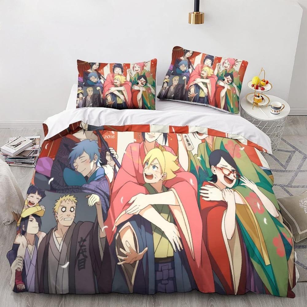 Anime Naruto Microfibre Bedding Sets, Children's Birthday Gift with Zip Room Decor for Teenagers Adulte 3-Piece Duvet Cover