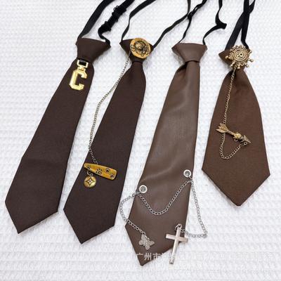 Retro Brown Versatile Knot-Free Tie Jk College Style Metal Chain Decorative Personalized Casual Tie