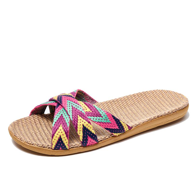 Übergröße Damen Hausschuhe Flache Sandalen Leinen Leicht Lässige Sommer Hausschuhe Damen für Zuhause Hausschuh
