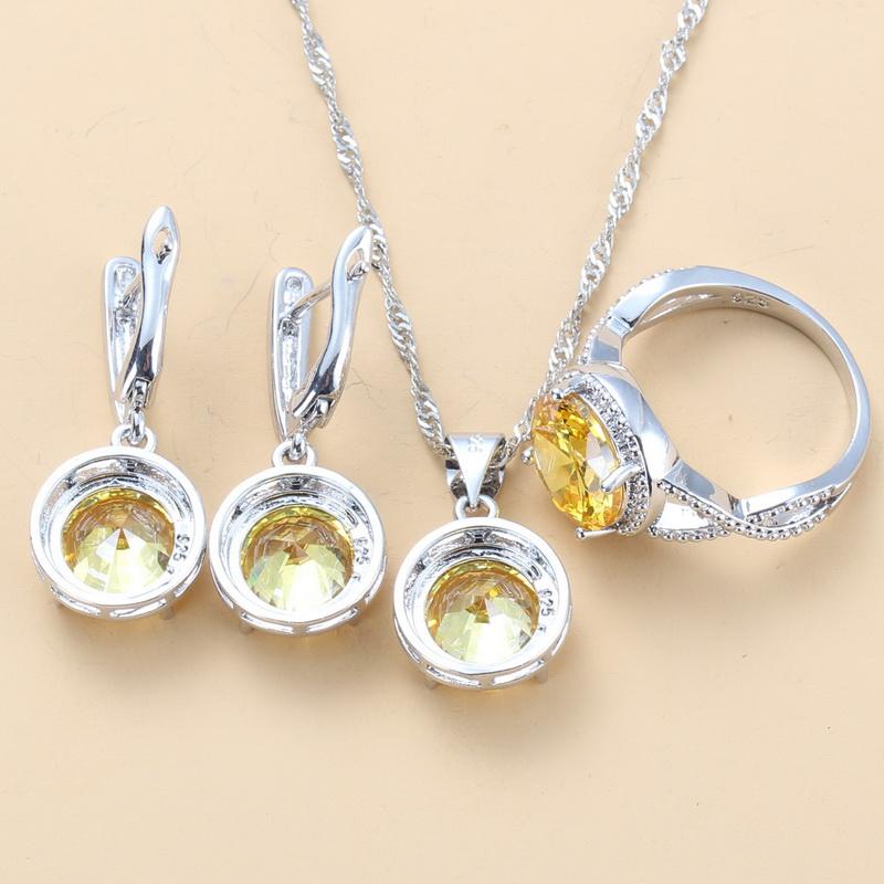 Charm Women Jewelry For Women Fashion Vintage Yellow Zircon Round Earrings Necklace And Pendant Ring 10-Colors Sets