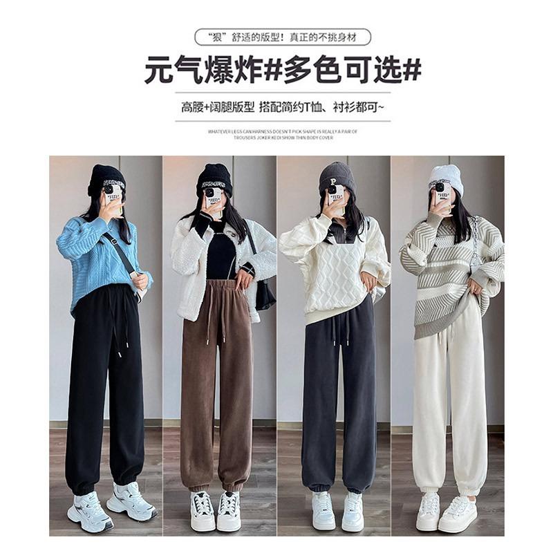 Pink Fleece Sweatpants Women's Autumn and Winter Thickened Outer Wear Cotton Pants Fleece Warm Pants Small Sweatpants