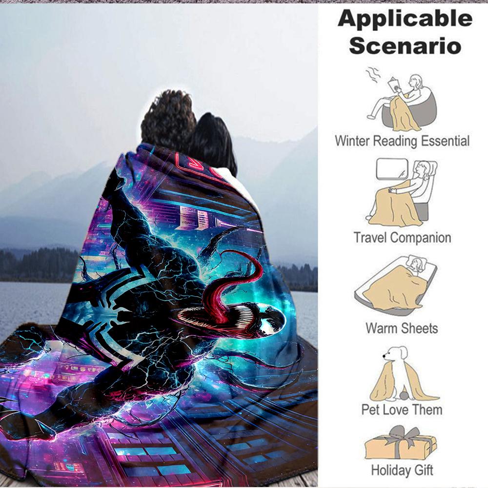 1Pc Cityscape Venom Night Flannel Blanket, Soft And Comfortable, Casual Warm, Camping Travel, Christmas, Halloween Xmas Gift S1290