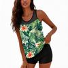 Women’s Tankini Swimsuit Two Piece Set with Floral Leaf Print Sleeveless Top and Boyshort Bottoms for Beach Pool Wear