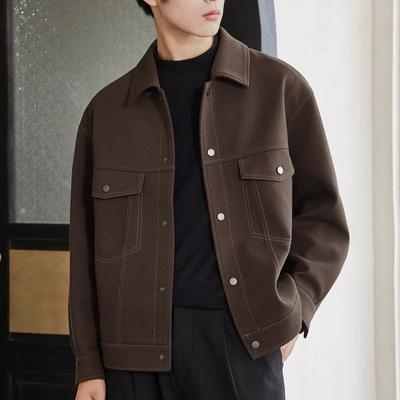 Spring and Autumn Men's New Top Line Decorative Loose All-match Casual Lapel Jacket