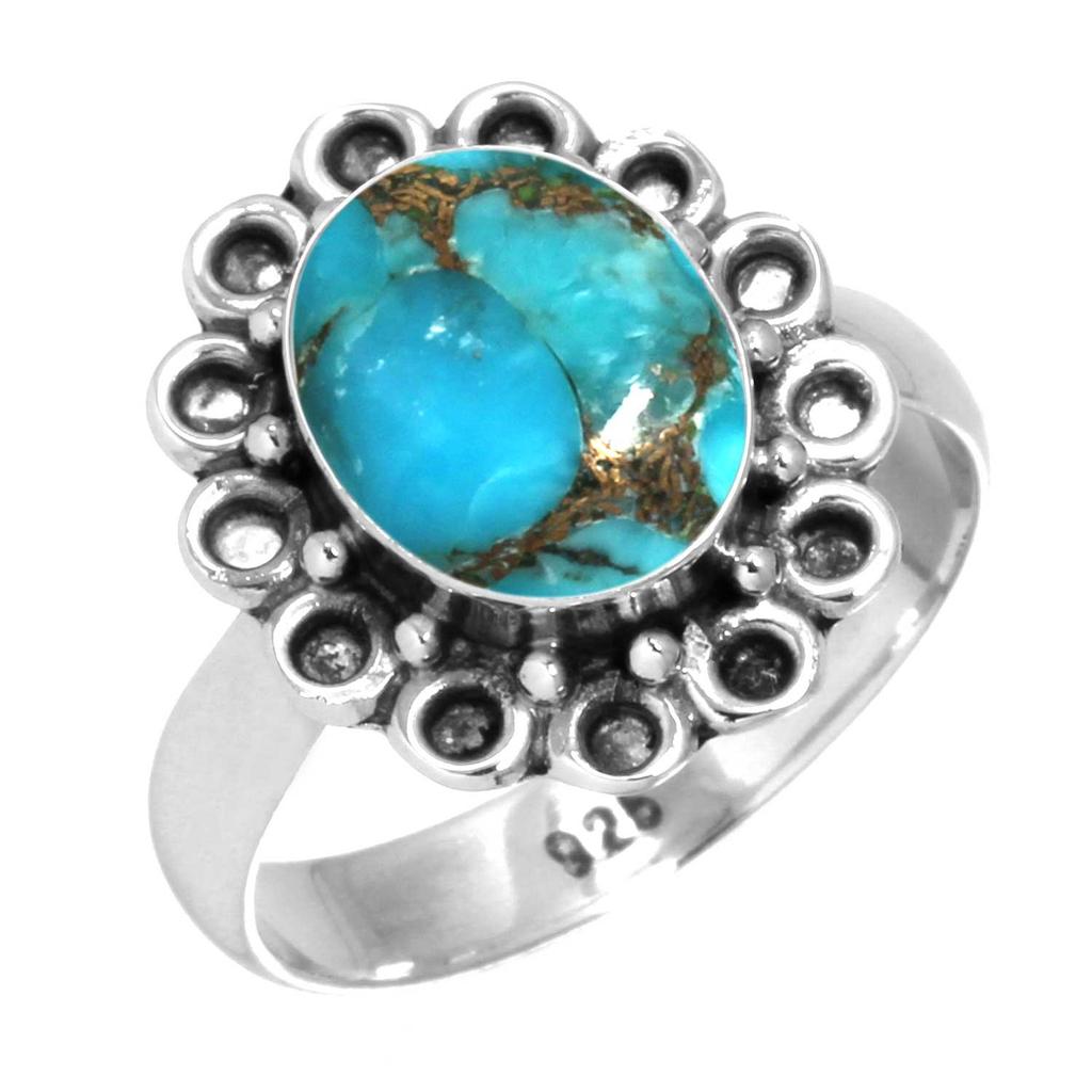 925 Sterling Silver Ring Women Gemstone Handmade Jewelry New Year Gift Blue Green Purple Copper Turquoise Freshwater Pearl Lapis Mother Of Pearl Boho