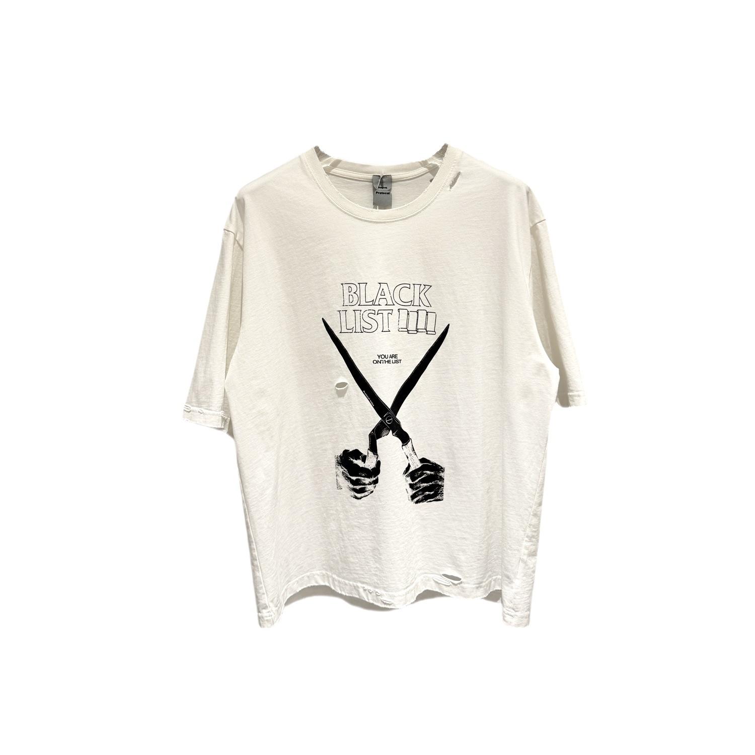 Protocol Index talk scissors cut damage retro washed old boxy short sleeves men and women the same style S