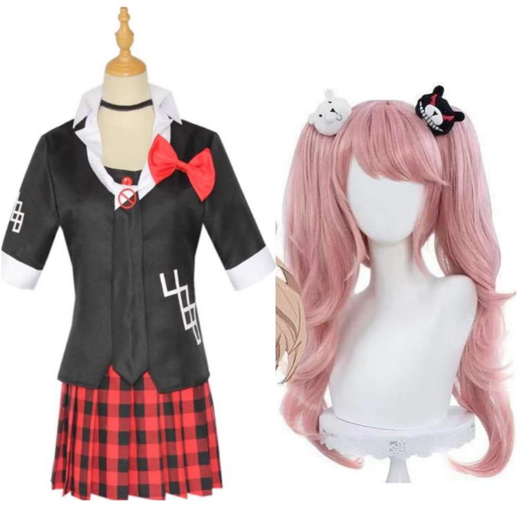 Anime-Spiel Danganronpa, Cosplay-Kostüm, Enoshima Junko Uniform, Kaffee-Arbeitskleidung, Kurzer Rock, Monokuma Kopfschmuck