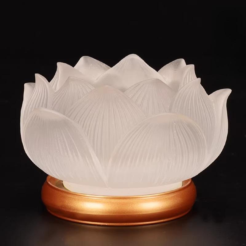 Glass Lotus Candlestick Buddha Hall Candlestick Temple Candle Holder Pray for Auspiciousness No Candles Included Home Decoration