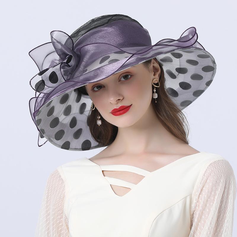

European and American style polka dot big eaves hat sun hat summer ladies elegant fashion hat foldable sun hat seaside beach hat M（56-58cm）