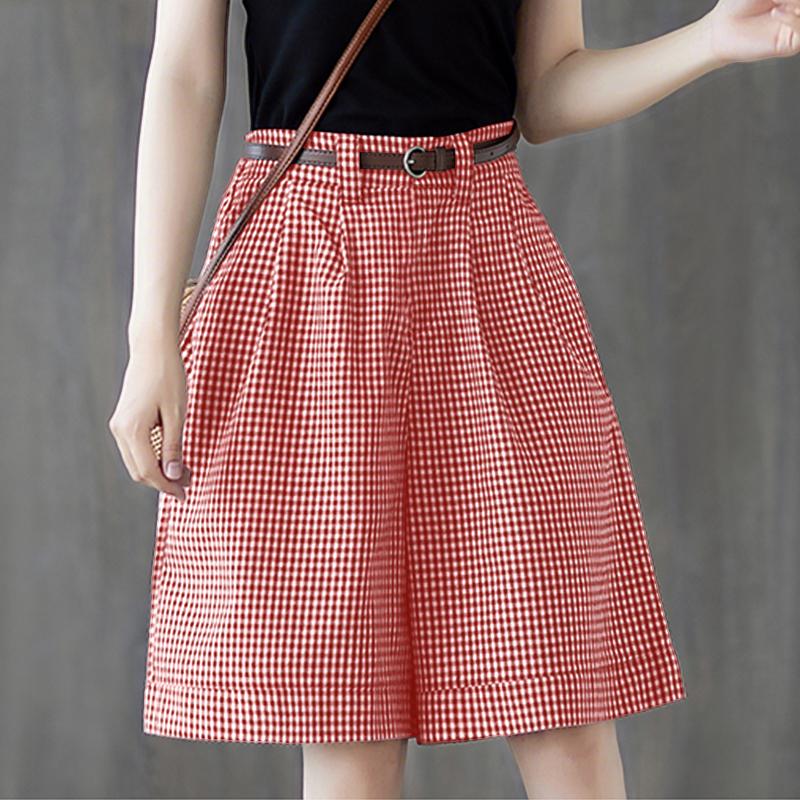 ZANZEA Women Casual Elastic High Waist Loose Plaid Print Shorts