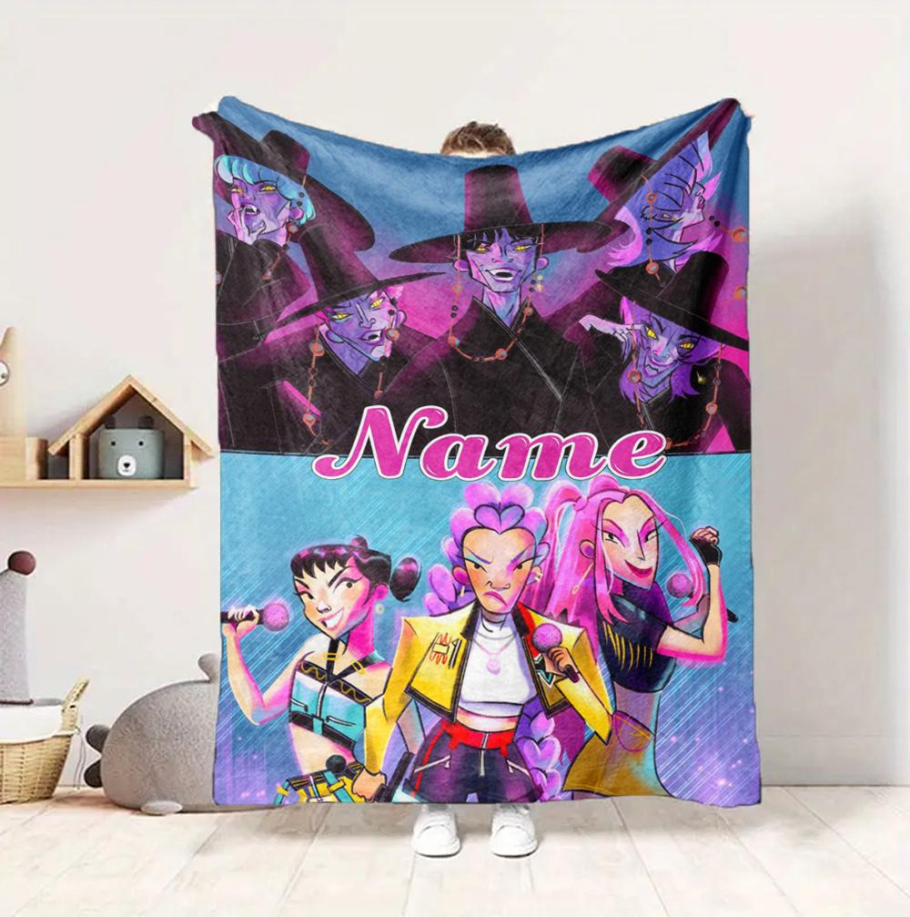 Custom Name Huntrix Squad Flannel Blanket Throw Blanket Soft Warm Sofa Bed home Decor Unique Gift