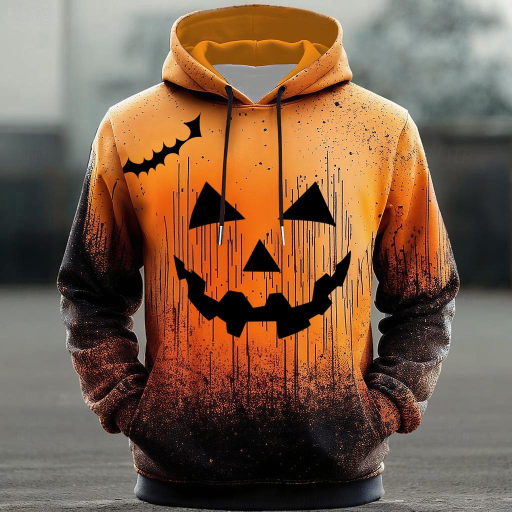 Men's Halloween Hoodie Funny Pumpkin Face Hoodie Scary Long Sleeve Top