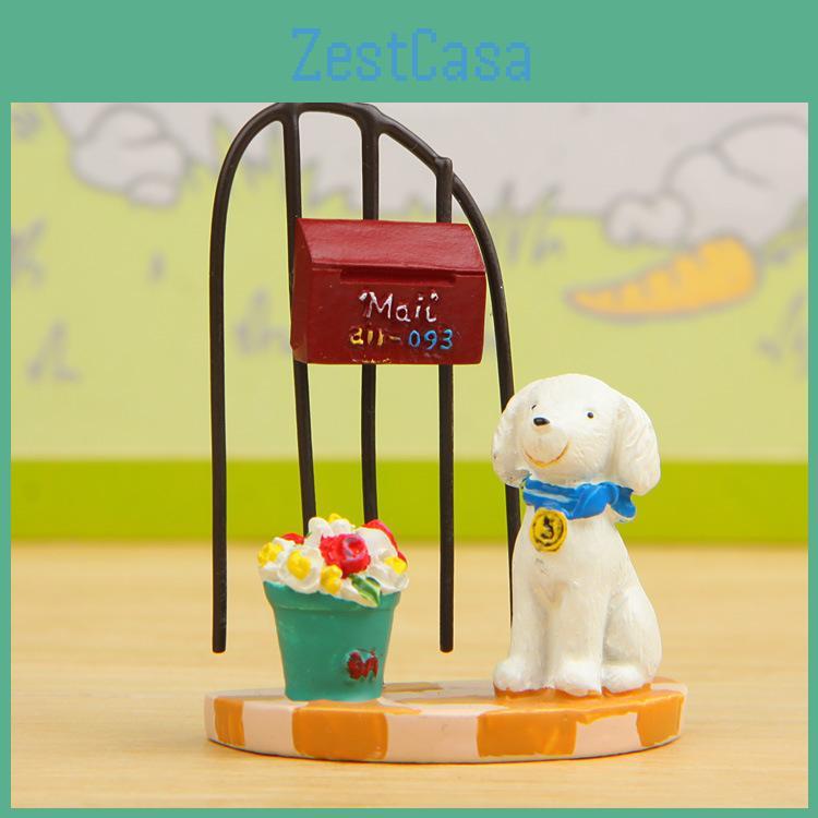 Small Fresh 3d Resin Cartoon Dog Display Figurine With Flower Basket Gift For